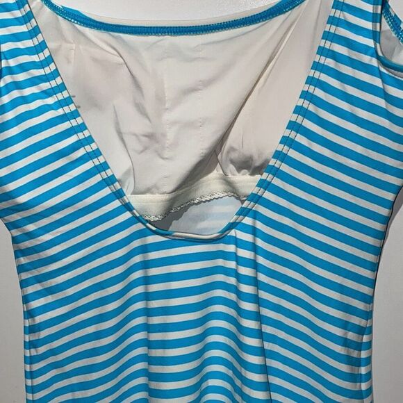 Tommy Hilfiger Women's Blue White Stripe Textured One Piece Swimwear Size 12 - Picture 6 of 7